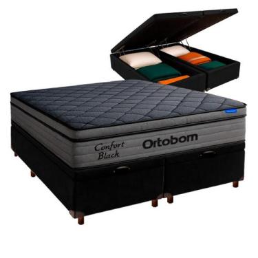 Imagem de Cama Box Bau Preto + Colchão King Confort Black Espuma Soft Gel Ortobo