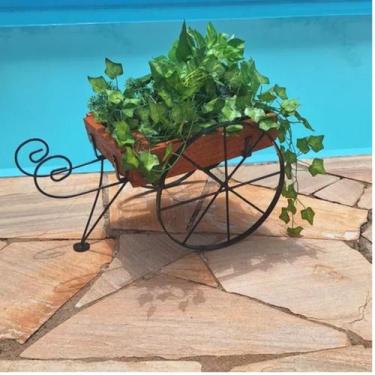 Imagem de Charrete Cachepô em Ferro e Madeira  Decoração Rústica 49x31cm - Witzs