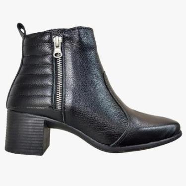 Imagem de Bota Cano Curto De Couro Com Ziper Salto Baixo Confortavel-Feminino