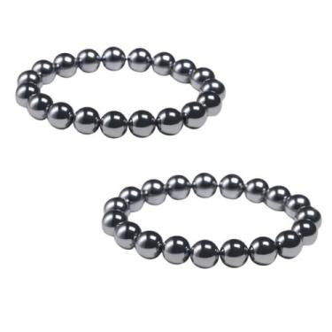 Imagem de Kit 2 Pulseiras Elásticas Hematita Magnetica Esfera 8mm Energia E Prot