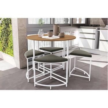 Imagem de Mesa P- Cozinha Li038 C- Tampo Madeirado 90 Cm + 4 Banquetas Canela-branco - Kappesberg