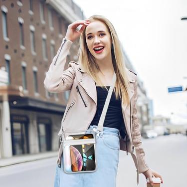 Imagem de Bolsa transparente para eventos de estádio bolsas transparentes para mulheres bolsa carteiro transversal, Cinza, F, Casual