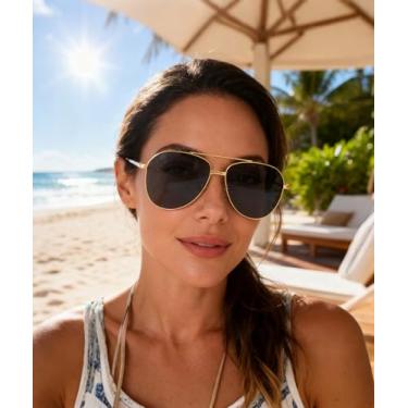 Imagem de Óculos de sol femininos leves e grandes para piloto DJ10047, Armação dourada e lente cinza