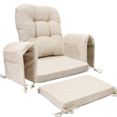 Imagem de SINOSSO Conjunto de almofadas Glider Rocker (5 peças), almofadas de assento de espuma de suporte de alta densidade de tecido misto macio com laços, serve para cadeira de balanço/planador de berçário e