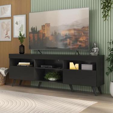 Imagem de Rack Tv Até 65 Polegadas Com Pés Retrô Multimóveis Mp1091 Preto Preto 