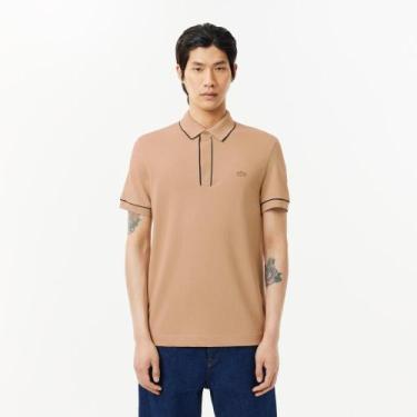 Imagem de Polo Lacoste Regular Fit Paris em Piqué Stretch, Beige, XL