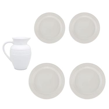 Imagem de KIT LE CREUSET 2 PRATOS RASOS 22CM 2 PRATOS RASOS 27CM 1 JARRA CLÁSSICA 2L EM CERÂMICA BRANCO