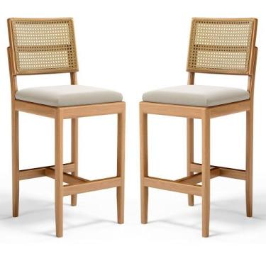 Imagem de Kit Com 2 Banqueta Milena Madeira Maciça Assento Estofado Encosto De T