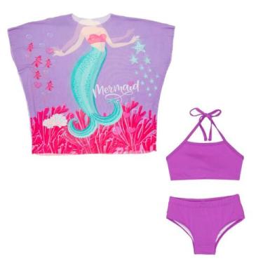 Imagem de Saída De Praia Tule Kimono + Biquíni Liso Menina Infantil - Fofotinhos