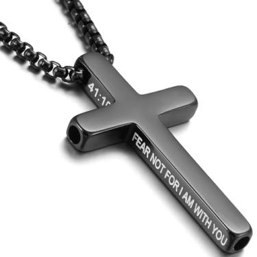 Imagem de RWQIAN Colar de cruz respirável para homens, corrente de aço inoxidável, versículo bíblico, crucifixo, colares para parar de fumar, parar de fumar, ferramentas de vapingtools, itens de alívio da