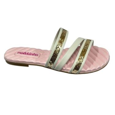 Imagem de Molekinha, Chinelo Slide Rasteira Infantil Glitter Molekinha 2353.105 Cor:Branco Off/Dourado;Tamanho:33