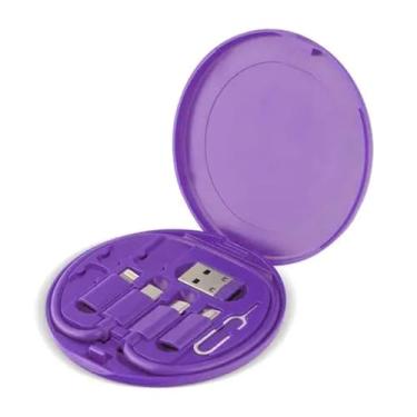 Imagem de Cabo de carregamento rápido 5 em 1 60W USB C para USB C – Cabo de dados multifuncional com caixa de armazenamento, kit adaptador, conversor OTG e suporte micro USB, roxo