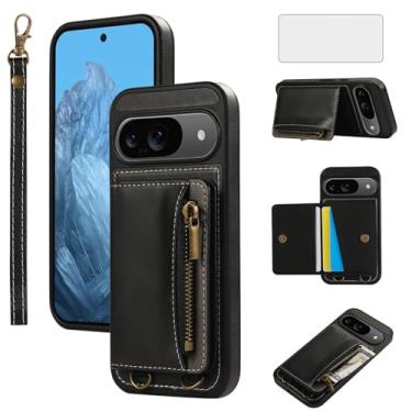 Imagem de Asuwish Capa de celular para Google Pixel 9/9 Pro 5G e protetor de tela de vidro temperado com zíper flip suporte para cartão de crédito suporte de couro robusto acessórios para celular Pixel9 9Pro