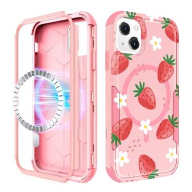 Imagem de LISEVO Capa para iPhone 14, capa para iPhone 13 - Compatível com MagSafe Women Cute Girls Magnetic Protective Phone Cover Strawberry Girly Kawaii Heavy Duty à prova de choque Funda para Apple 13/14