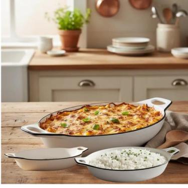 Imagem de Assadeira Travessa Oval 3un c/Alça Branca e Fio Preto Forno Pizol - We