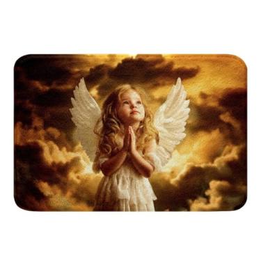 Imagem de Erosebridal Tapete de banho Holy Angel, tapetes de banheiro romanos ocidentais antigos 40,6 cm x 61 cm capachos com estampa de anjo sereno, tapetes de chão com tema de bebê de anjo 3D, tapete de banho