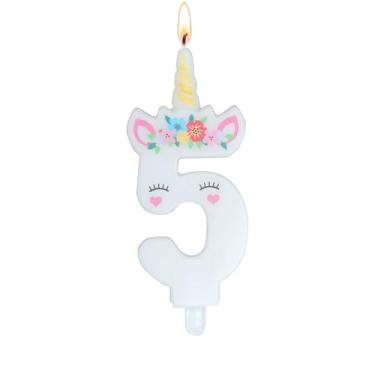Imagem de Vela de aniversário de unicórnio – Vela de aniversário número 5, decorações de aniversário de unicórnio para meninas, velas para topo de bolo, decoração de festa