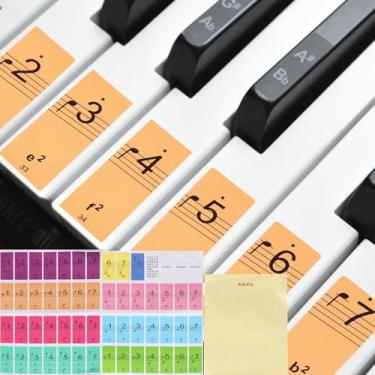 Imagem de Generic Adesivos de teclado de piano, 88/61/54 teclas numeradas adesivo de piano guia de notas removível para iniciantes que aprendem, multicolorido