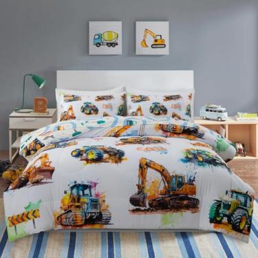 Imagem de Holawakaka Jogo de cama infantil com estampa de caminhões, tratores, carros, meninos, 5 peças, reversível (multisolteiro)