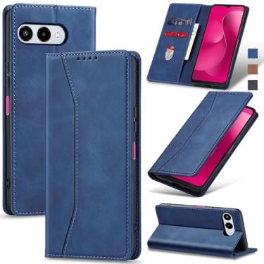 Imagem de Jasonyu Flip Carteira Capa para T-Mobile Revvl 8,Capinha Folio Magnética de Couro com Suporte para Cartão,Suporte para Chute - Protetora Durável de TPU à Prova de Choque para Telefone,Azul