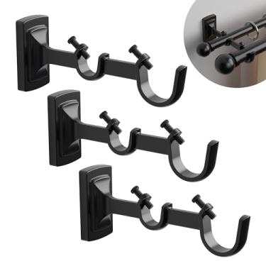 Imagem de LHYMJRY Conjunto de 3, suportes de varão de cortina para hastes de 3/10.2 cm ou 2.5 cm, suportes de varão de cortina de liga de zinco, ganchos de varão de cortina de parede (preto fosco duplo)
