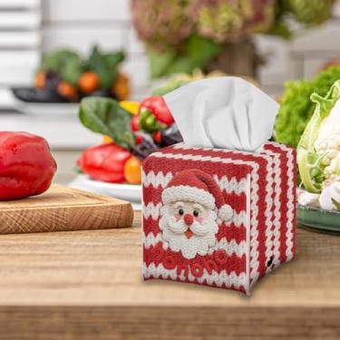 Imagem de Capa de caixa de lenços de papel de Natal quadrada HoHoHo Papai Noel decorativa capa de caixa de lenços à prova d'água dispensador de couro PU para decoração de casa de banho, fácil de transportar