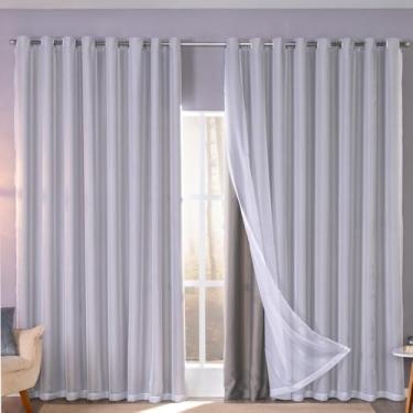 Imagem de Cortina Blackout Com 4.00m X 2.70 alt. Sala Quarto Casa(Cinza/Branco)