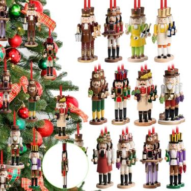 Imagem de AceOrbit 24 peças de enfeite de quebra-nozes de Natal, 12 cm, quebra-nozes de madeira, decoração de pendurar para decoração de mesa de árvore de Natal, boneco de fantoche, presente de festa (vinho