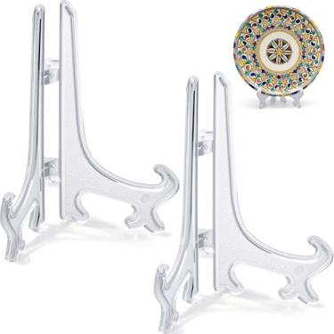 Imagem de Funzhan 2 Peças Cavaletes De Acrílico Transparente Suportes Pratos Plástico Suporte Pequeno Dobrável Porta-Retratos Arte Fotos Decoração Para Casa - 4"