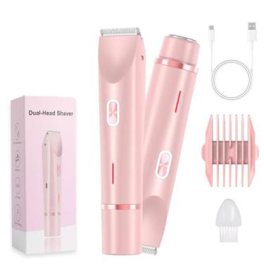 Imagem de Barbeador elétrico feminino Glowshave 2 em 1, aparador corporal rosa -