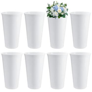 Imagem de BOUTICOL Pacote com 8 baldes de flores para flores de corte – Balde de flores de plástico de 24 cm, vasos redondos modernos para centros de mesa, exibição floral, baldes decorativos para decoração de
