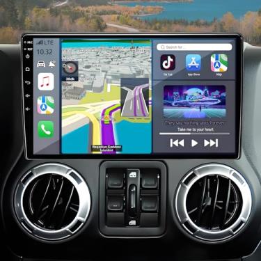 Imagem de Rádio estéreo para carro para Jeep Wrangler JK 2007-2018: 4G + 64G Android 14 10,2 polegadas substituição da unidade de cabeça com tela sensível ao toque sem fio CarPlay Android Navegação GPS