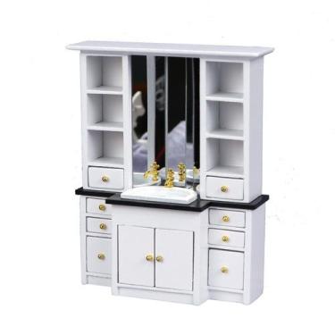 Imagem de Móveis de casa de bonecas em miniatura, vaidade de banheiro, madeira, 