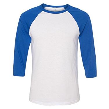 Imagem de Camiseta de beisebol Bella Canvas unissex de manga 3/4, White/True Royal, XX-Large