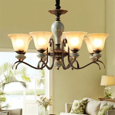 Imagem de Lustre de luxo europeu para sala de estar, estilo retrô americano, em cerâmica, para restaurante, quarto, escritório, hotel, villa, café, com luminária pendente de LED (Q 6 lâmpadas)