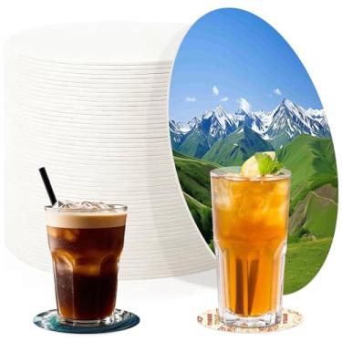 Imagem de Porta-copos descartáveis de sublimação 100 peças a granel (1 mm), porta-copos de papelão redondos absorventes de 10 cm em branco para casamentos, festas, barras de bufê, artesanato DIY