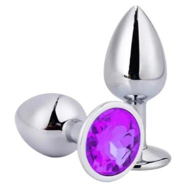 Imagem de Plug Anal de Aço Inoxidável com Pedra Redonda Tamanho P – Luxo, Sensação Térmica e Estímulo Intenso (Roxo)