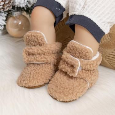 Imagem de Botas para bebês, meninos, meninas, quentes, de lã, aconchegantes, de algodão macio para o inverno, botas antiderrapantes para bebês e meninas, A01/Khaqi, 12-18 Months Toddler