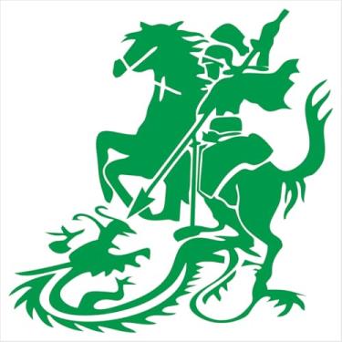 Imagem de Decoração de Fé: Adesivo de São Jorge Com o Dragão | Amuleto e Símbolo de Proteção em Vinil de Recorte | Perfeito para Porta, Paredes Lisas, Veículos (VERDE, 29X29 CM)