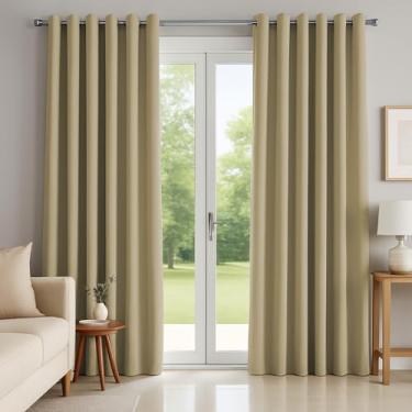 Imagem de Cortina Basic Blackout em Poliéster, Bloqueia 85% da Luz, para Varão Simples com Ilhós,Ideal para Quarto e Sala (Bege, 6,00x2,70m)