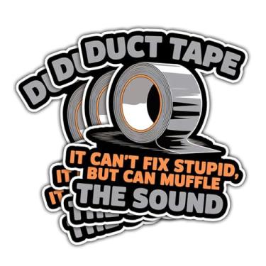 Imagem de Adesivo de fita adesiva engraçada (3 peças) – It Can't Fix Stupid But It Can Muffle The Sound Decalque de vinil sarcástico para caixas de ferramentas, laptops, capacetes rígidos ou mecânicos