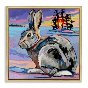 Imagem de Stupell Industries Arte de parede em tela flutuante marrom com moldura de coelho Goliath Runaway, design de Adam Swanson, 45,7 x 45,7 cm