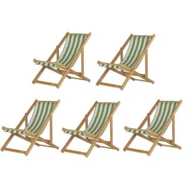 Imagem de Kit 5 Cadeira Madeira Espreguiçadeira Dobrável Sb-list Verde-branco
