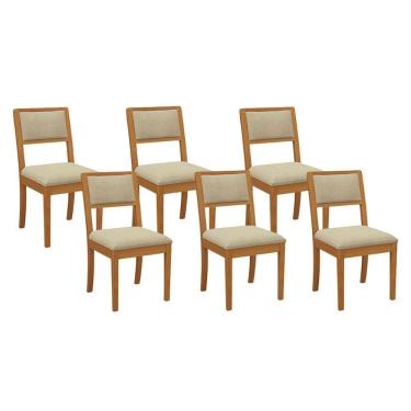 Imagem de Cadeira Sala De Jantar Alice Kit 6 Un Carvalho/linho Bege A058 - Kappesberg