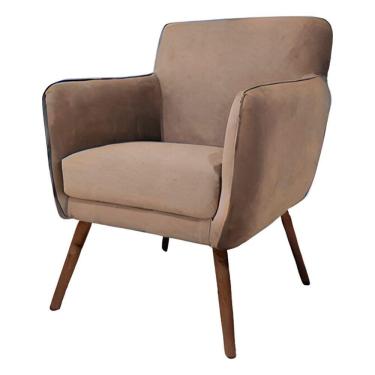 Imagem de Poltrona Cadeira Para Sala Maverick Com Apoio De Braço Em Tecido Veludo - Sentô Capuccino