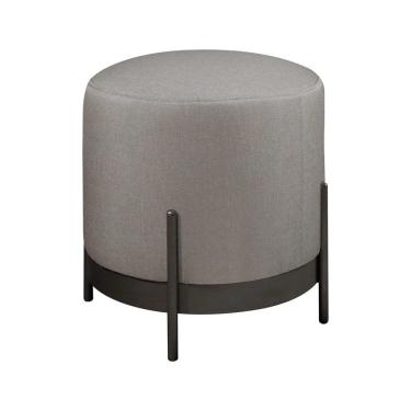 Imagem de Puff Redondo ágar Em Linho E Base Metal Preto Cor Linho Cinza