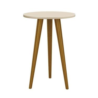 Imagem de Mesa De Canto Theo Areia Fosco Com Pés Amadeirado - Reller Móveis Areia Fosco