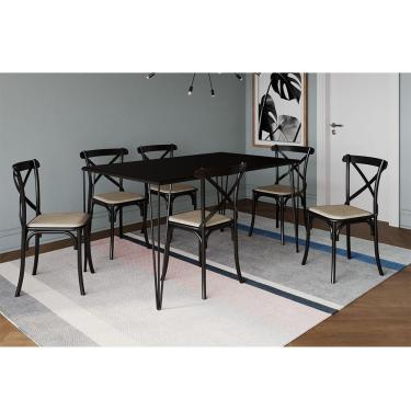 Imagem de Conjunto Mesa De Jantar Elen Com 6 Cadeiras Katrina Base E Tampo Preto 150Cm - Preto