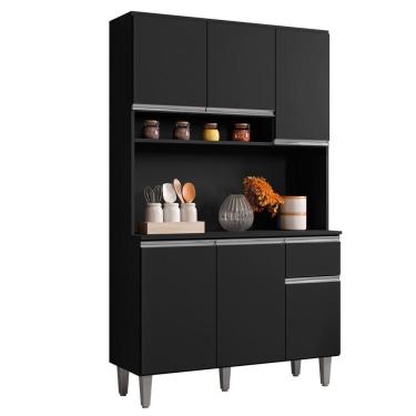 Imagem de Kit Cozinha Compacta 105cm Com 6 Portas 1 Gaveta Márcia Preto Fosco - Ajl Móveis
