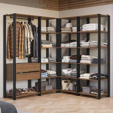 Imagem de Guarda-roupa Closet Modulado Valencia 2 Gavetas 337cm Rustic/preto Madesa 05 Rustic/preto